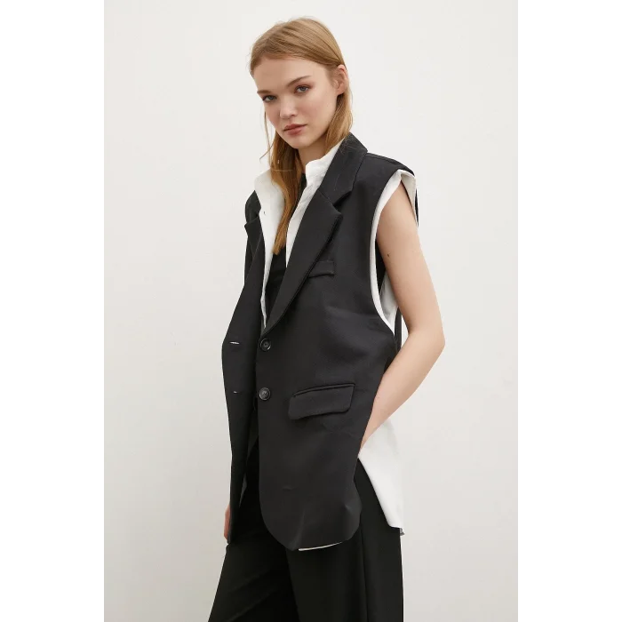 Hakim Yaka Gömlekli Yelek Siyah