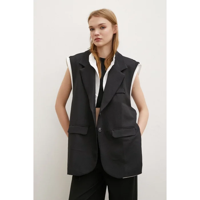 Hakim Yaka Gömlekli Yelek Siyah