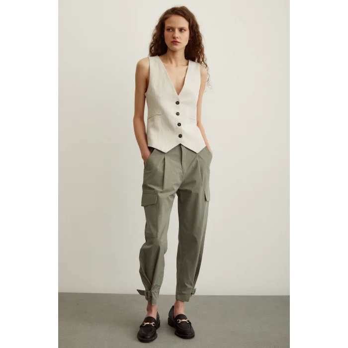 Kargo Cep Çizgili Pantolon Haki