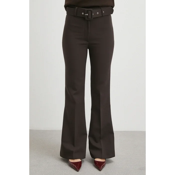 Kemerli İspanyol Paça Pantolon Kahve