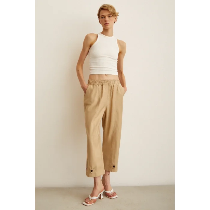 Lastikli Salaş Pantolon Bej