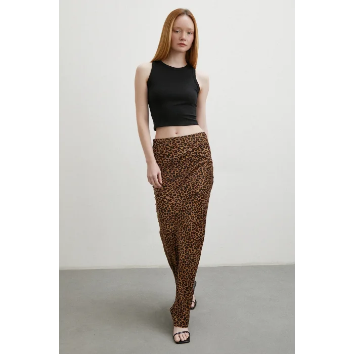 Leopar Desenli Verev Etek Kahve