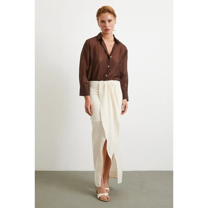 Önü Bağlamalı Etek Krem