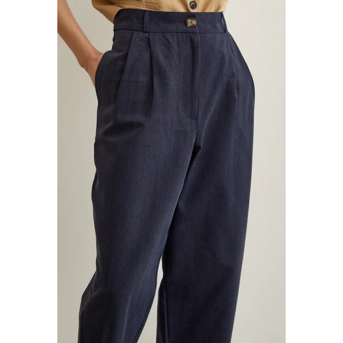 Önü Çift Pileli Pantolon Lacivert