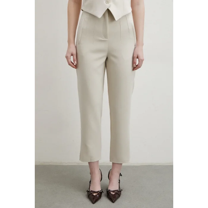 Önü Pensli Skinny Kumaş Pantolon Bej