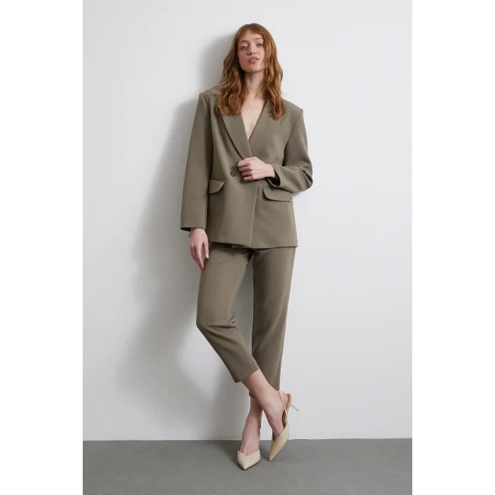 Önü Pensli Skinny Kumaş Pantolon Haki