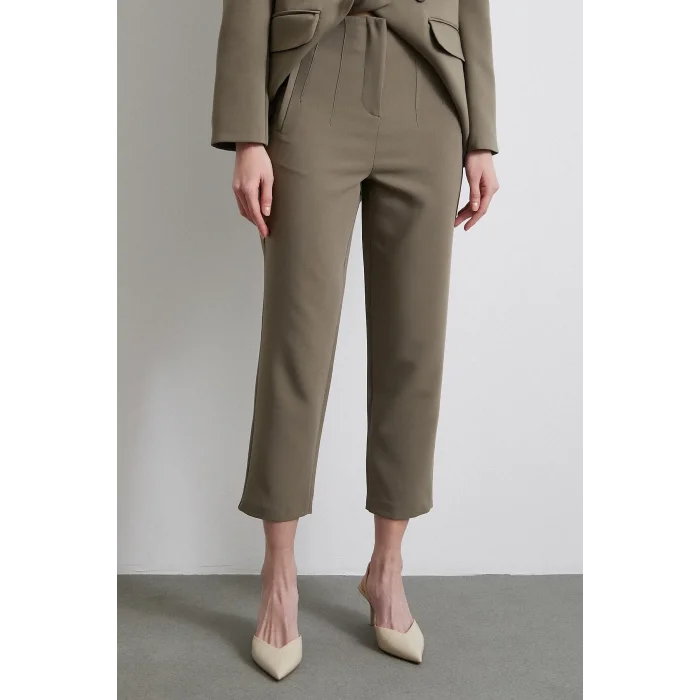 Önü Pensli Skinny Kumaş Pantolon Haki
