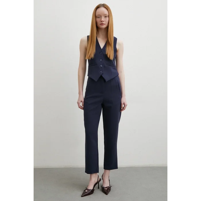 Önü Pensli Skinny Kumaş Pantolon Lacivert