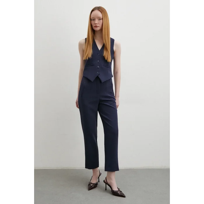 Önü Pensli Skinny Kumaş Pantolon Lacivert