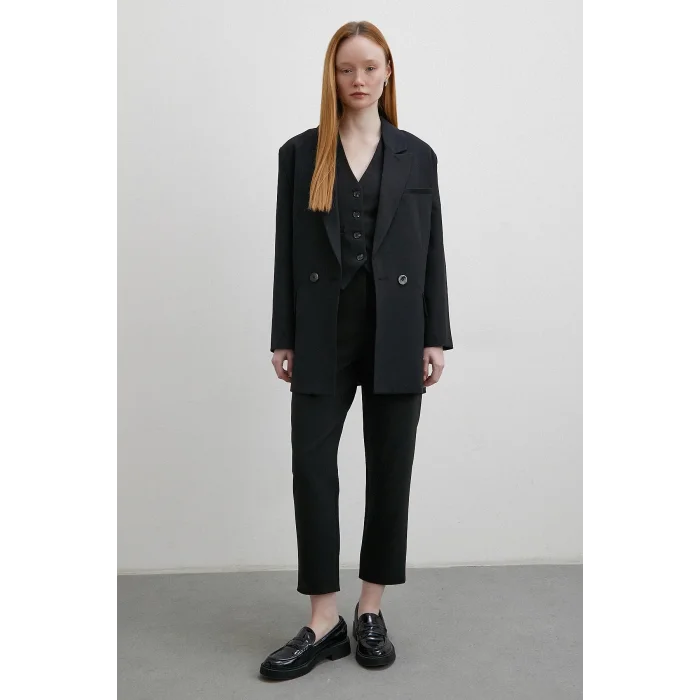 Önü Pensli Skinny Kumaş Pantolon Siyah