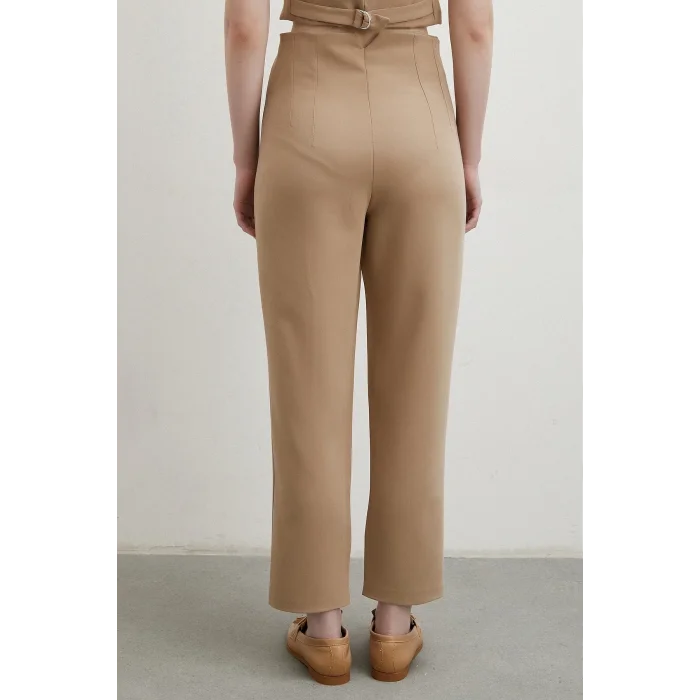 Önü Pensli Skinny Kumaş Pantolon Vizon