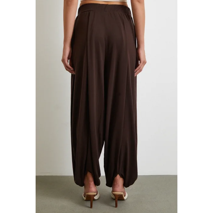 Paça Detaylı Şalvar Pantolon Kahve