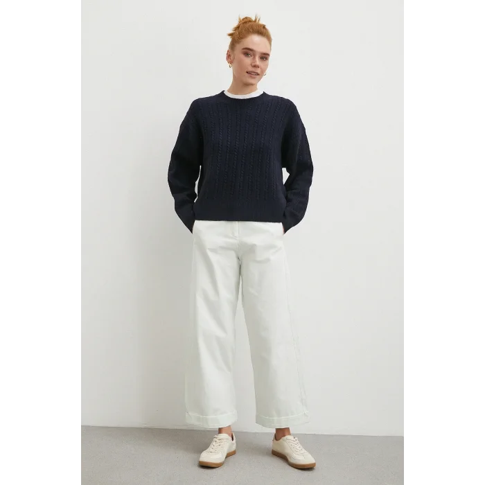 Paçası Katlamalı Gabardin Pantolon Taş