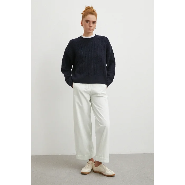 Paçası Katlamalı Gabardin Pantolon Taş