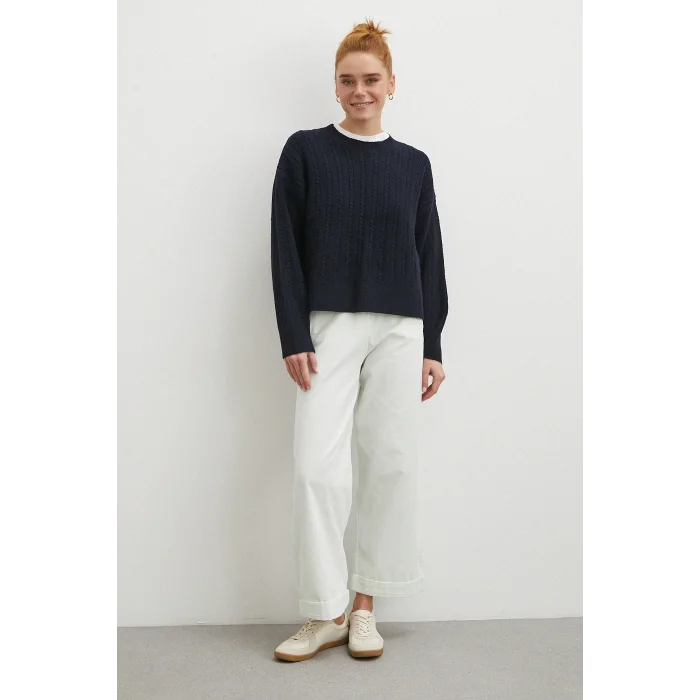 Paçası Katlamalı Gabardin Pantolon Taş