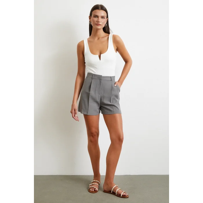 Piliseli Cepli Şort Gri
