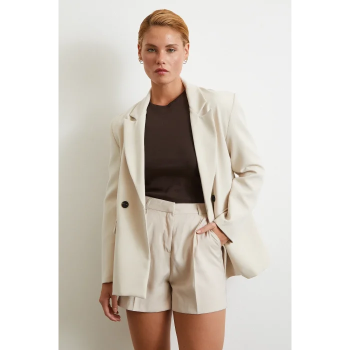 Piliseli Cepli Şort Vizon