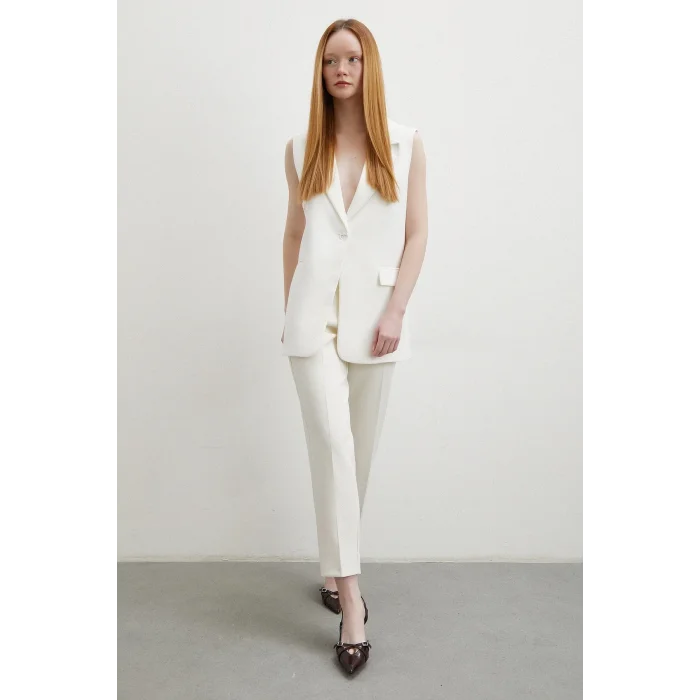 Skinny Kumaş Pantolon Ekru