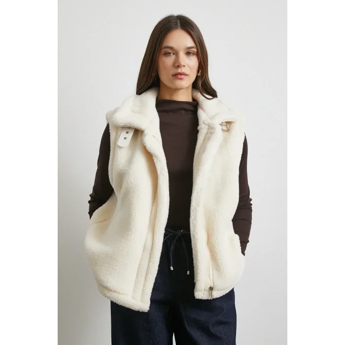 Yaka Detaylı Yumoş Yelek Ekru