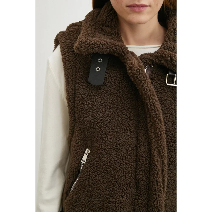 Yaka Detaylı Yumoş Yelek Kahve