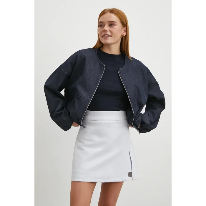 Yırtmaçlı Şort Etek Mavi