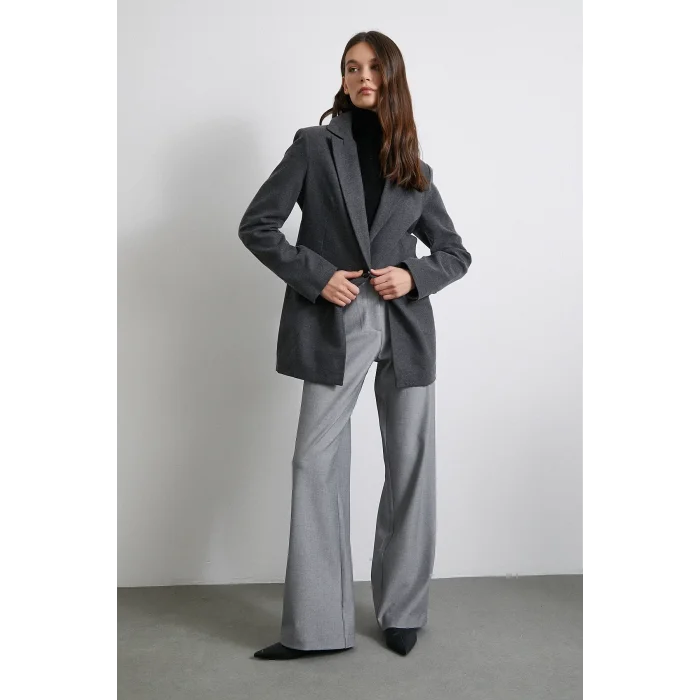 Yüksek Bel Geniş Paça Pantolon Gri