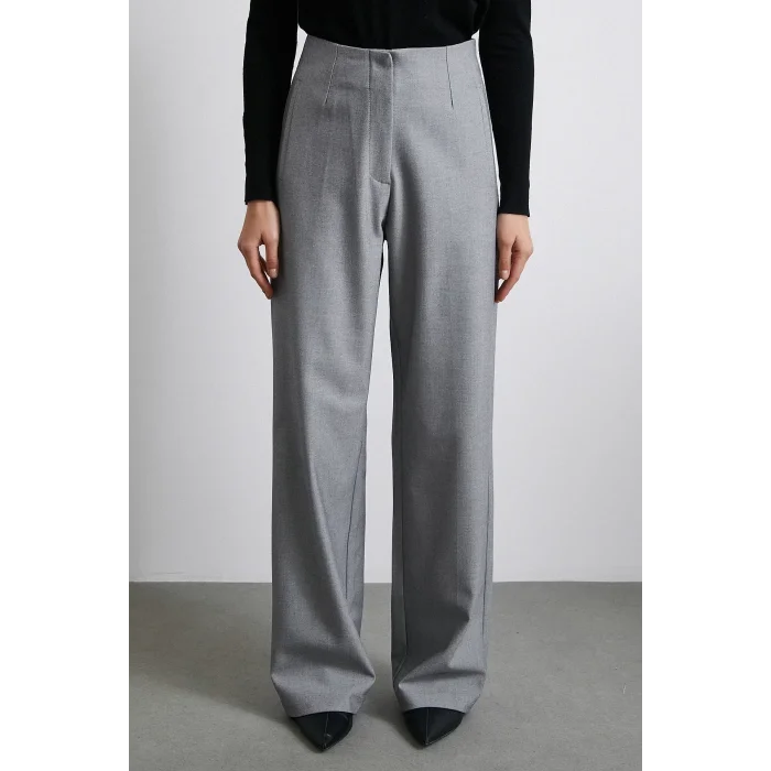 Yüksek Bel Geniş Paça Pantolon Gri