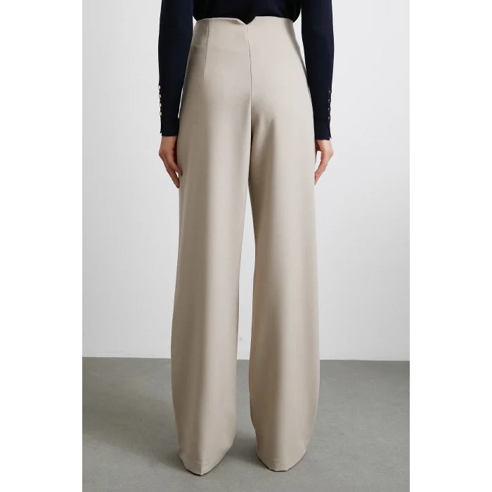 Yüksek Bel Geniş Paça Pantolon Vizon