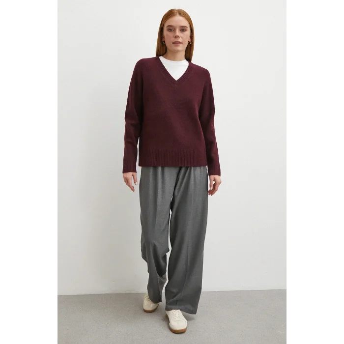 Yüksek Bel Pileli Palazzo Pantolon Gri