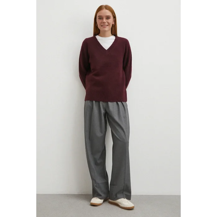 Yüksek Bel Pileli Palazzo Pantolon Gri