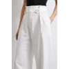 Bel Detaylı Wide Leg Pantolon Ekru