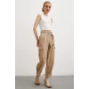Bel Pileli Kargo Cep Pantolon Bej
