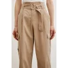 Bel Pileli Kargo Cep Pantolon Bej