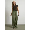 Beli Lastikli Dökümlü Geniş Paça Pantolon Haki