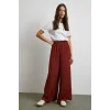Beli Lastikli Dökümlü Geniş Paça Pantolon Kahve