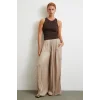 Beli Lastikli Geniş Paça Büzgülü Pantolon Bej