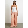 Beli Lastikli Geniş Paça Büzgülü Pantolon Pudra