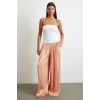 Beli Lastikli Geniş Paça Büzgülü Pantolon Pudra