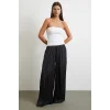 Beli Lastikli Geniş Paça Büzgülü Pantolon Siyah