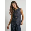 Bisiklet Yaka Metal Düğmeli Denim Yelek Lacivert