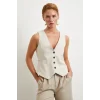 Cep Kapaklı Keten Yelek Krem