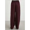 Çizgi Detaylı Geniş Paça Beli Lastikli Pantolon Bordo