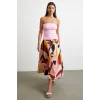Desenli Midi Etek Pembe