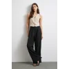 Yüksek Bel Beli Lastikli Geniş Paça Pantolon Siyah