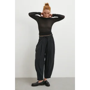 Bağcıklı Beli Lastikli Pileli Pantolon Siyah