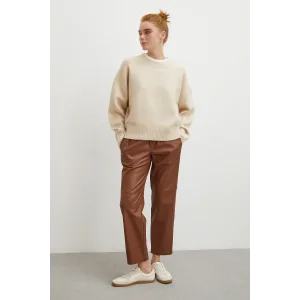 Bağcıklı Deri Pantolon Kahve