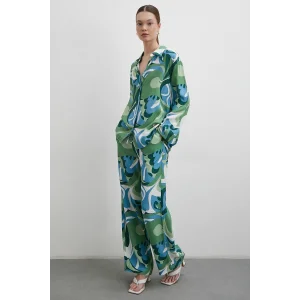 Beli Lastikli Desenli Pantolon Yeşil