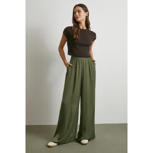 Beli Lastikli Dökümlü Geniş Paça Pantolon Haki