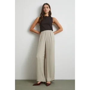 Beli Lastikli Dökümlü Geniş Paça Pantolon Taş