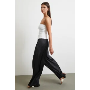 Beli Lastikli Geniş Paça Büzgülü Pantolon Siyah